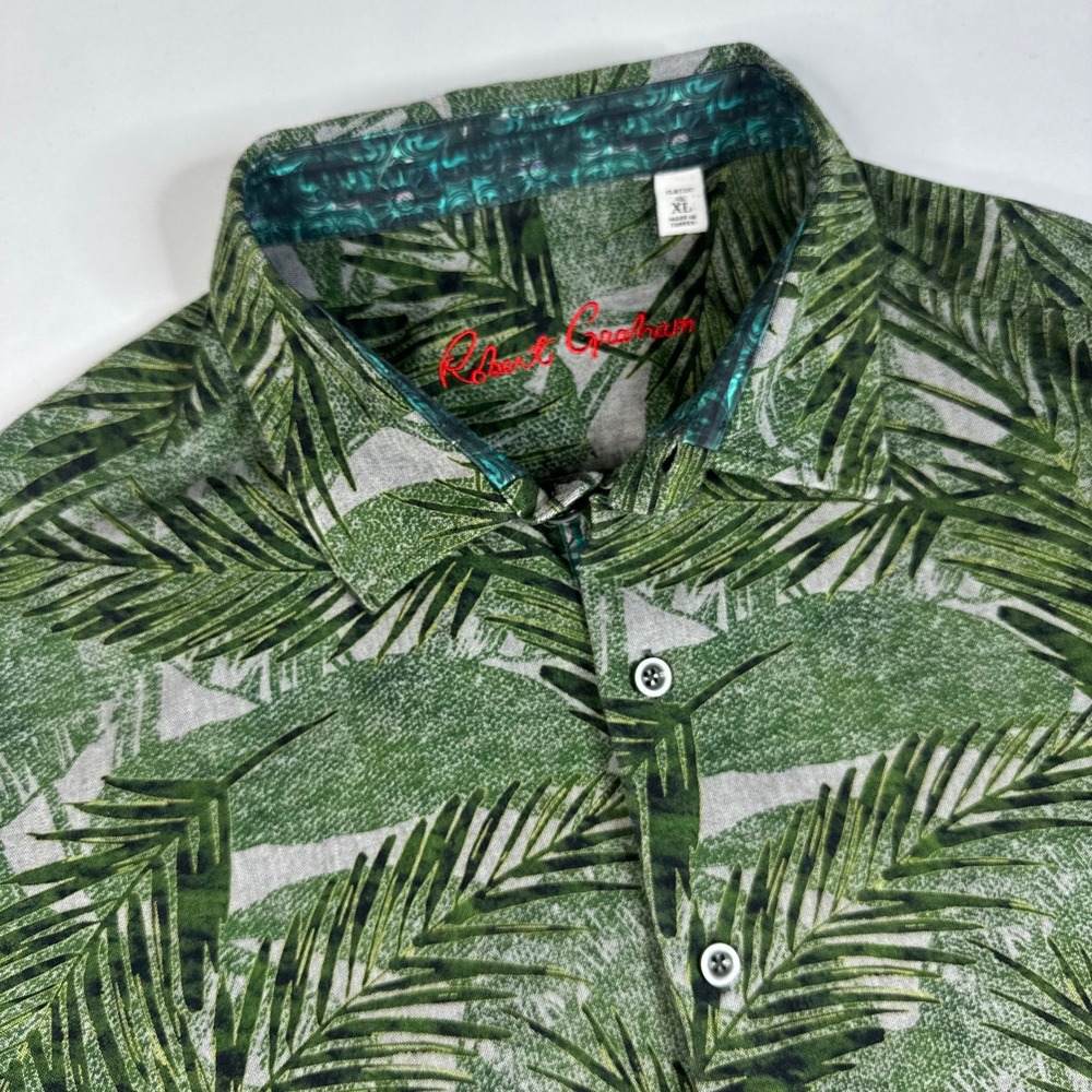 Robert Graham Button Down Shirt Mens XL Green Palm Leaf Tropical Classic Fit